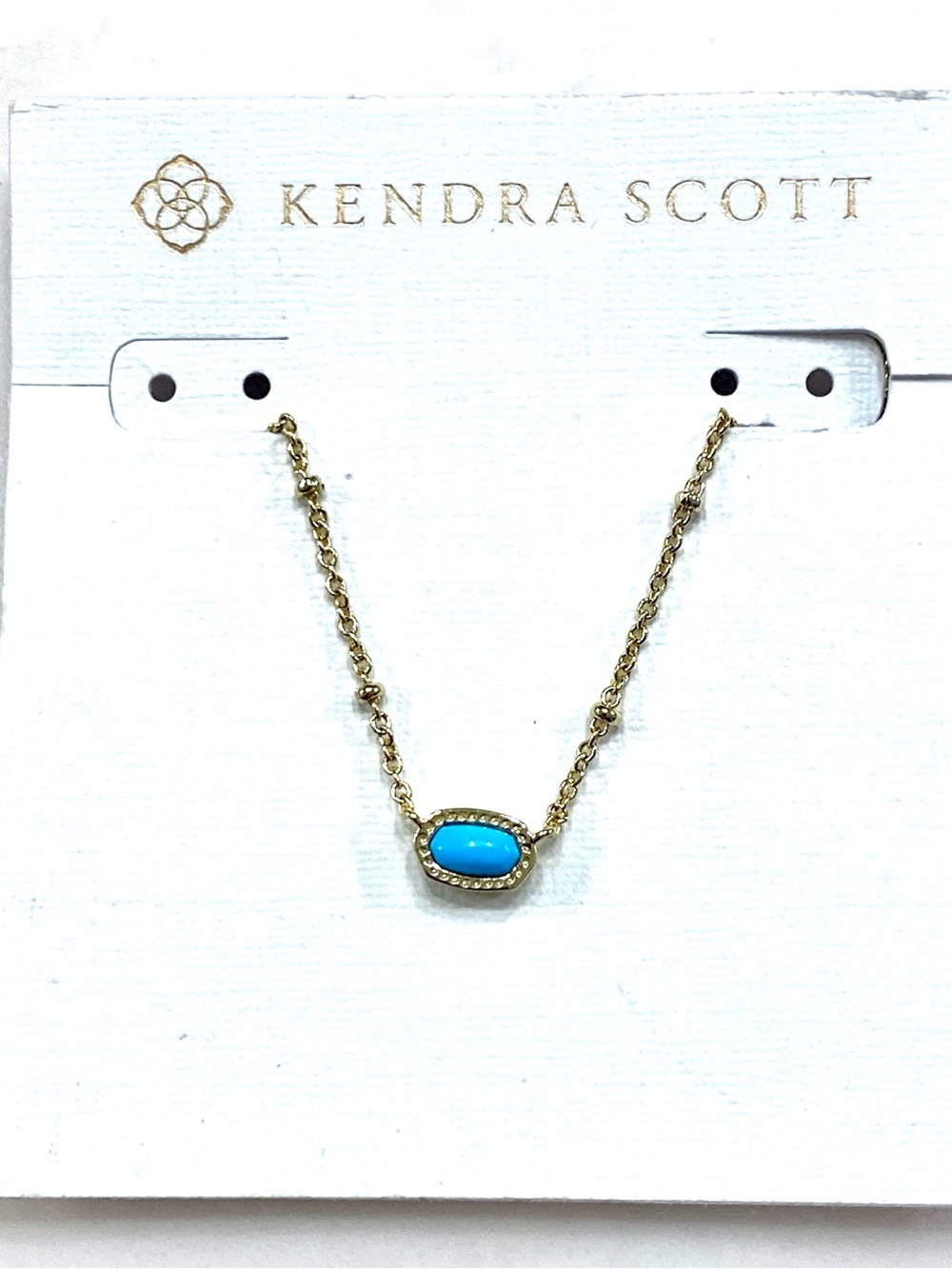 Kendra Scott Mini Elisa Gold Necklace with Turquoise Blue Oval Stone